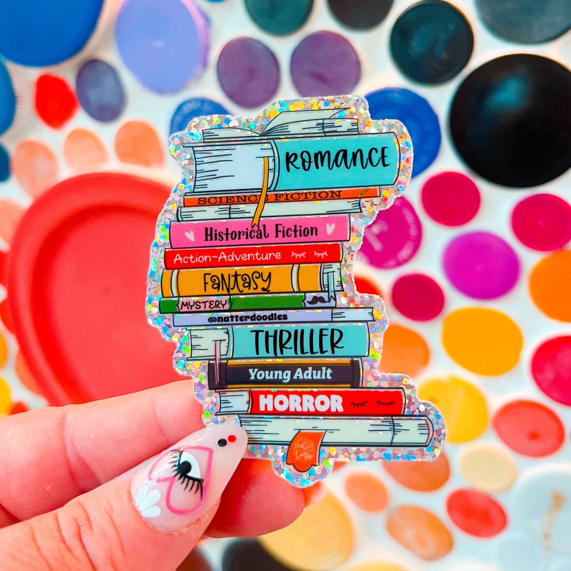 Book Genres Stack Glitter Vinyl Sticker
