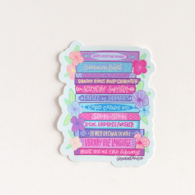Colorful library stickers on a white background