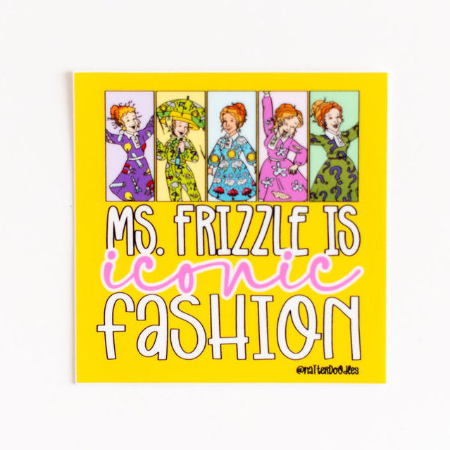 Ms. Frizzle Is Iconic Fashion Sticker – Waterproof Vinyl 3x3 Teacher Maximalist Style