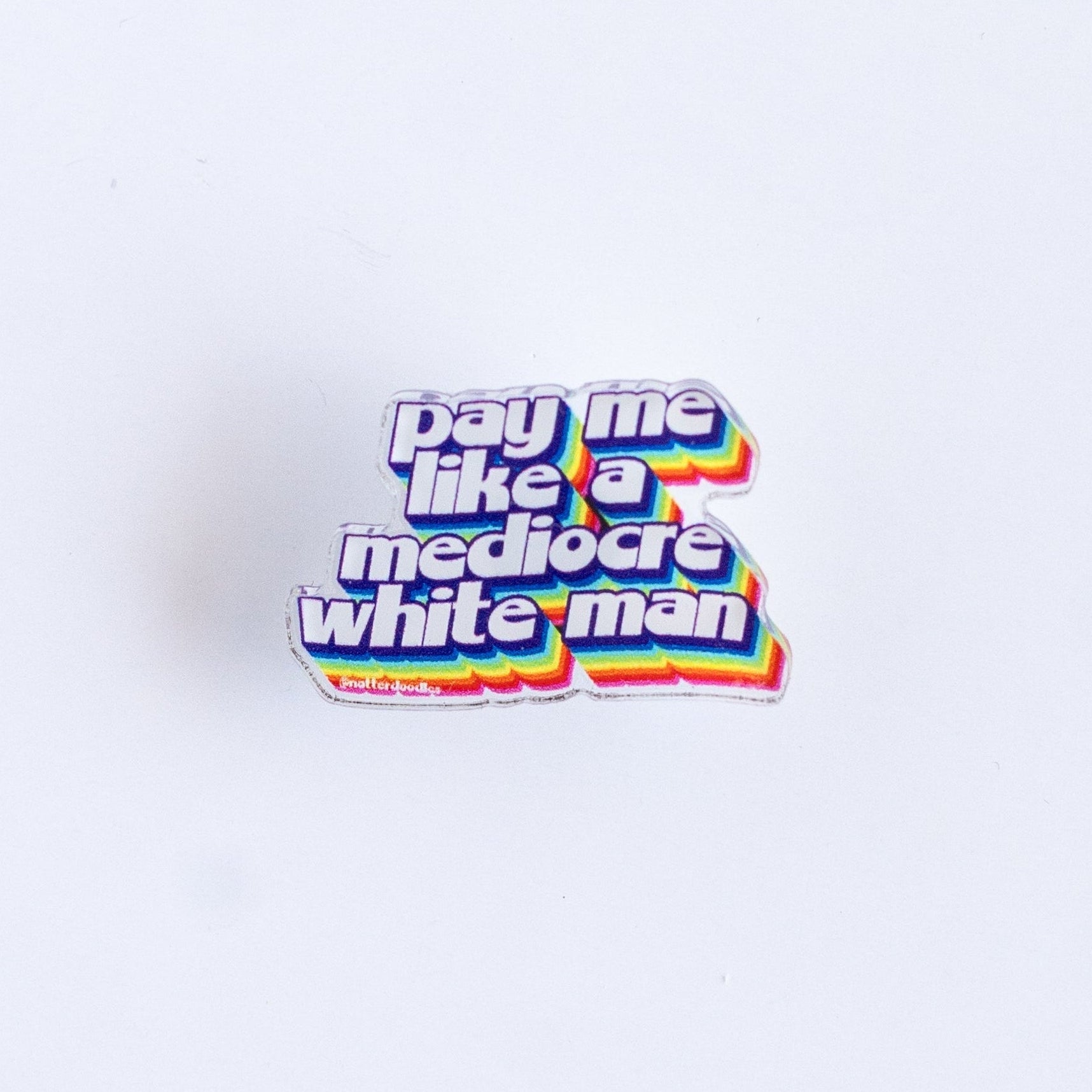Colorful badge with text on a white background
