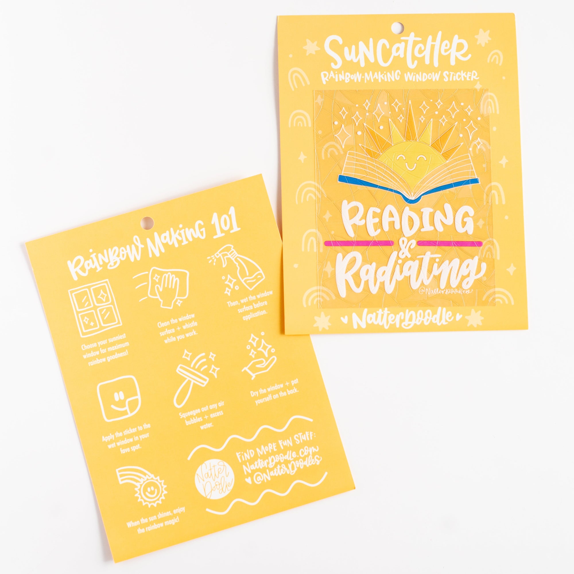 Two yellow packages with text and graphics on a white background