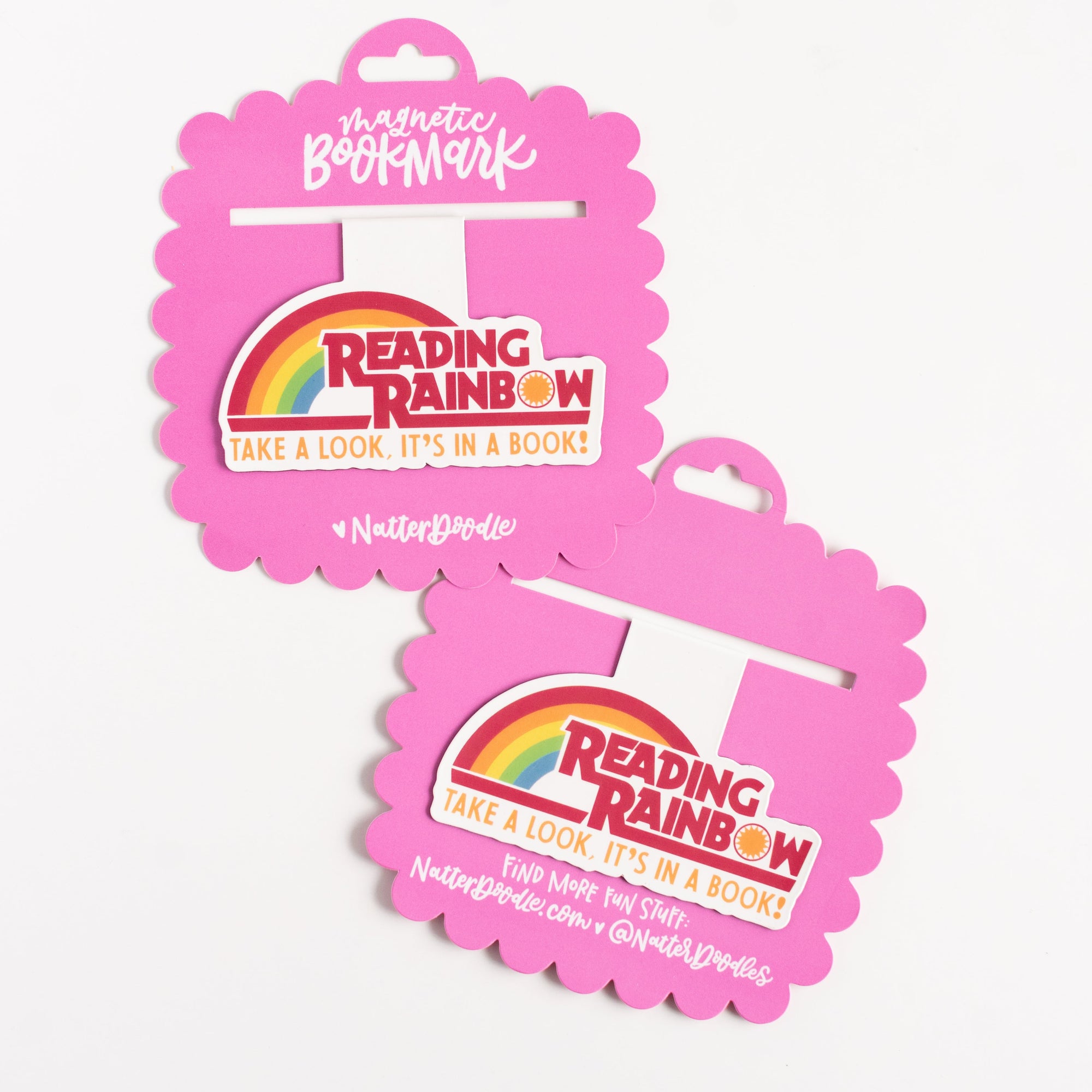 Two nostalgic bookmarks with Reading Rainbow logo on a white background