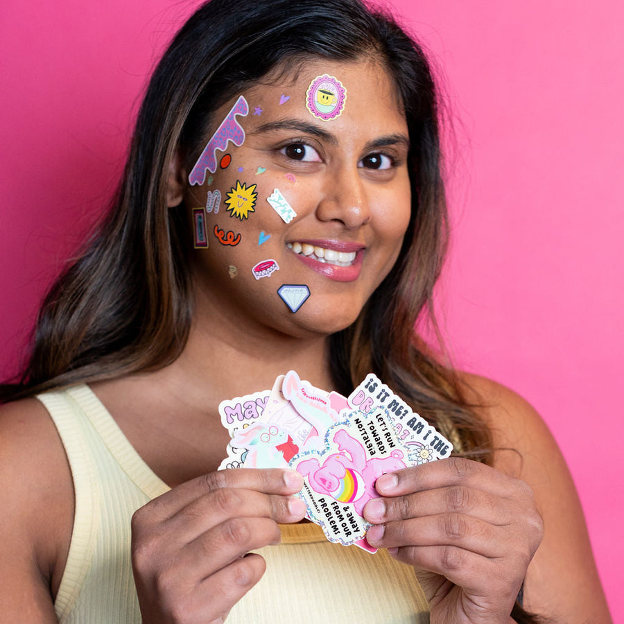 Let’s Run Towards Nostalgia Care Bear Sticker | Cheer Bear Retro Rainbow Vinyl Decal for Fans