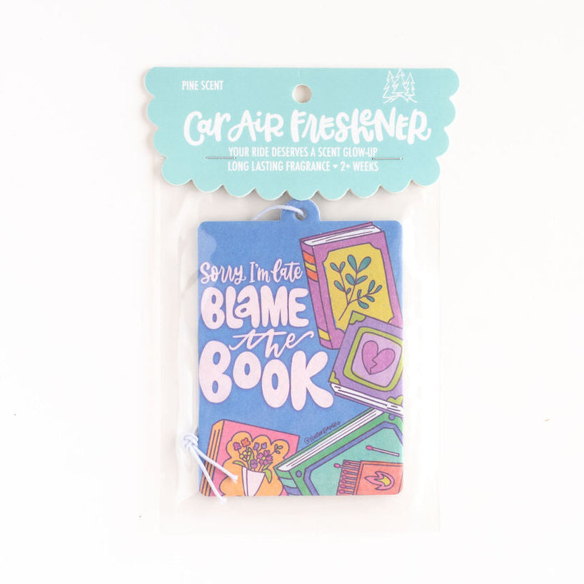 Car air freshener packaging with colorful design and text on a white background