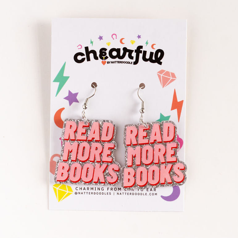 Read More Books Glitter Earrings | Lightweight Acrylic Dangle Jewelry for Book Lovers
