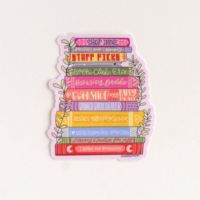 Colorful book stack design on a white background