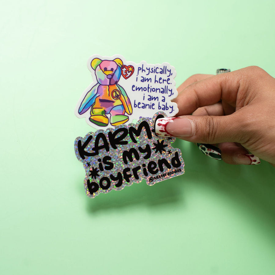 Physically I Am Here Emotionally I Am a Beanie Baby Vinyl Sticker for Laptops and Water Bottles